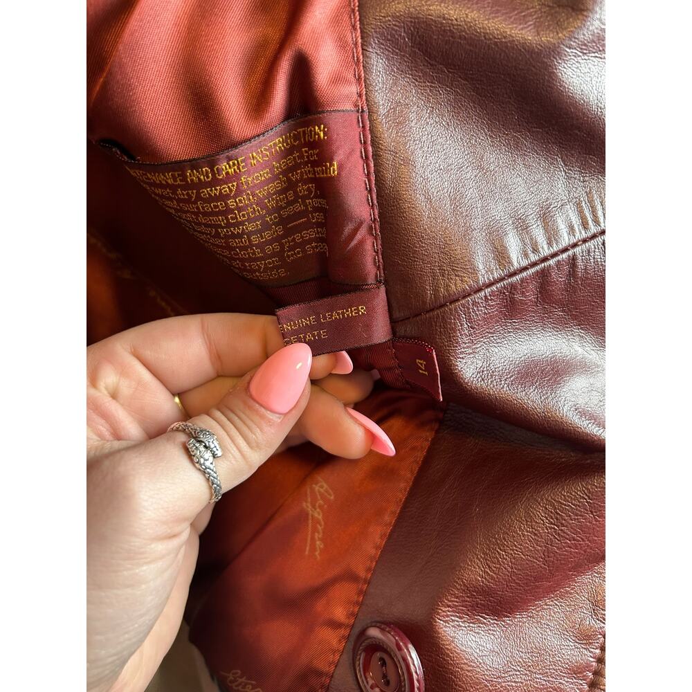 Vintage Etienne Aigner Burgundy Oxblood Leather Blazer Size 14 - Picture 10 of 11